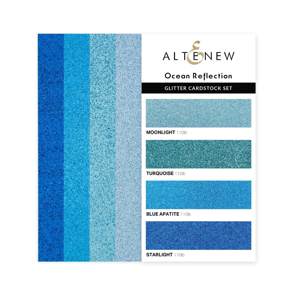 Altenew Blue Turquoise Glitter Gradient Cardstock Set Ocean Reflection 4  Colors 16 Sheets for Easy Die Cutting Card Making Scrapbooking Journaling